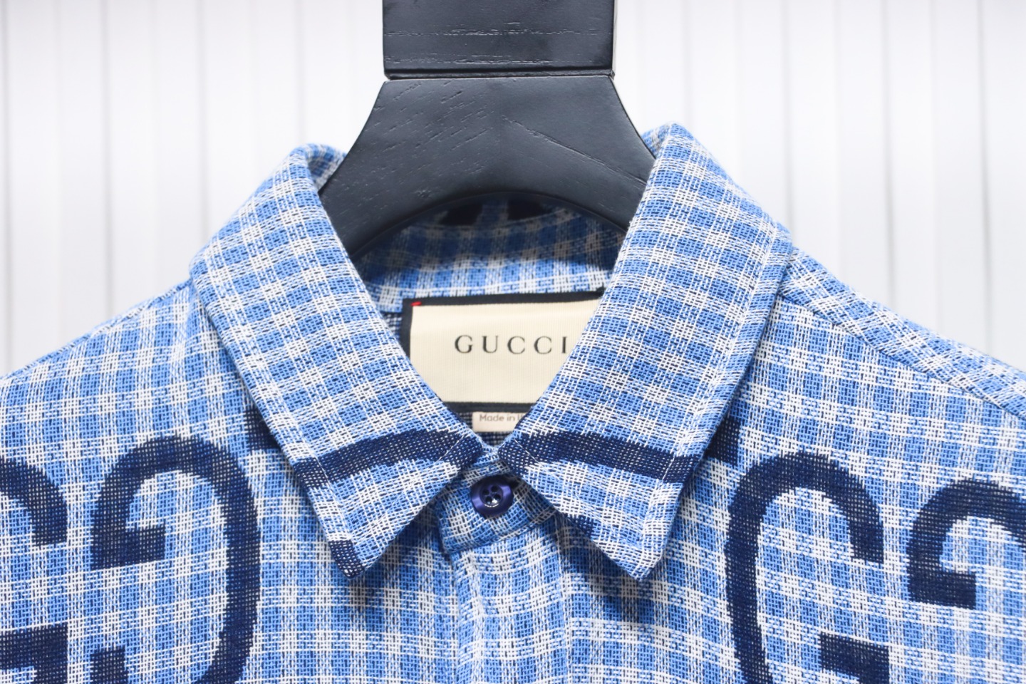 Gucci 24 Styles Of Checkered Long-Sleeved Shirt Blue