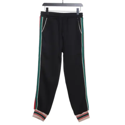Gucci Classic Red And Green Obscure Jacquard Webbing Trousers 01