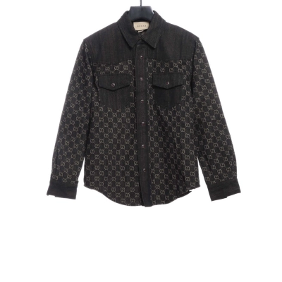 Gucci Double G Pocket Jacquard Denim Shirt 01