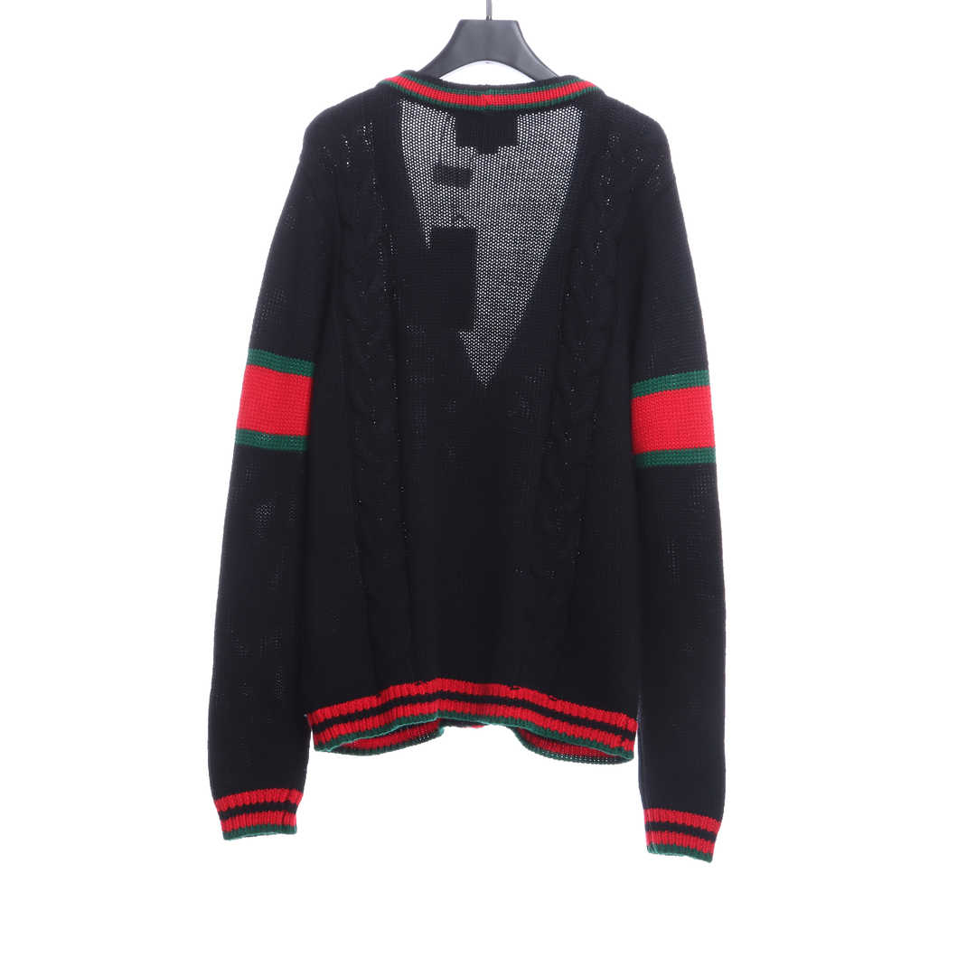 Gucci Red and Green Striped Wool Cardigan Black