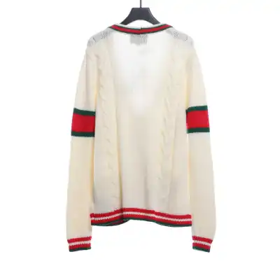 Gucci Red and Green Striped Wool Cardigan White 02