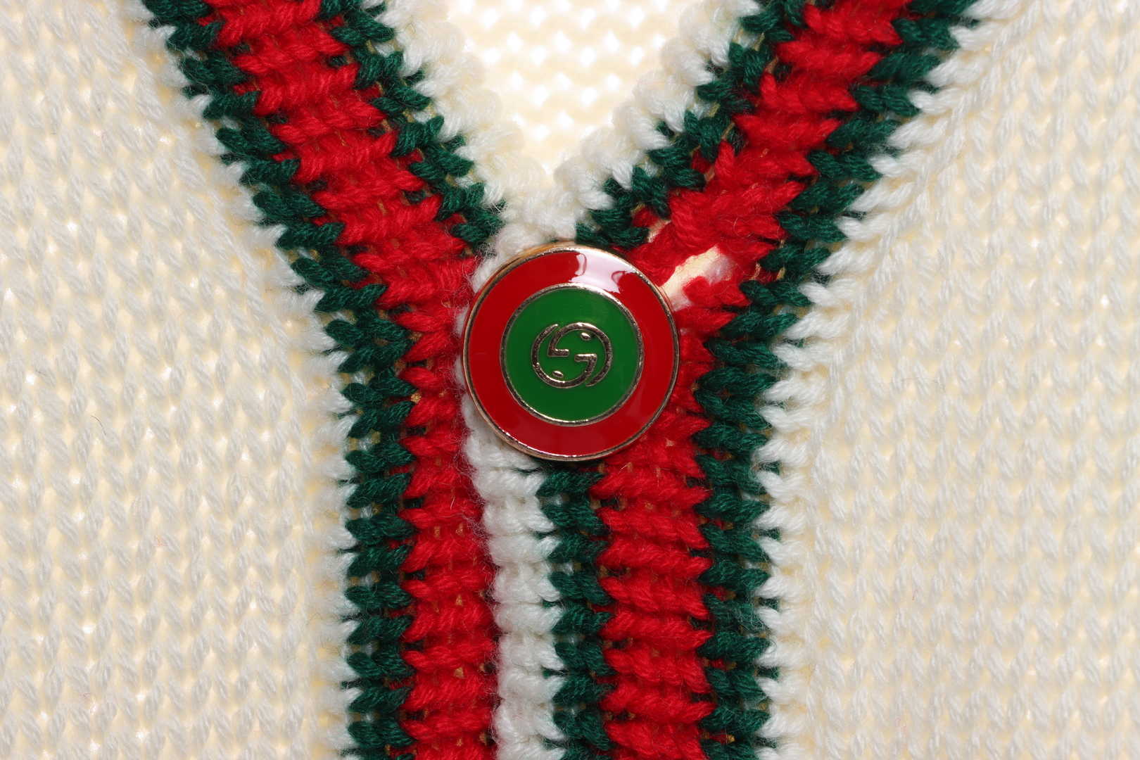 Gucci Red and Green Striped Wool Cardigan White