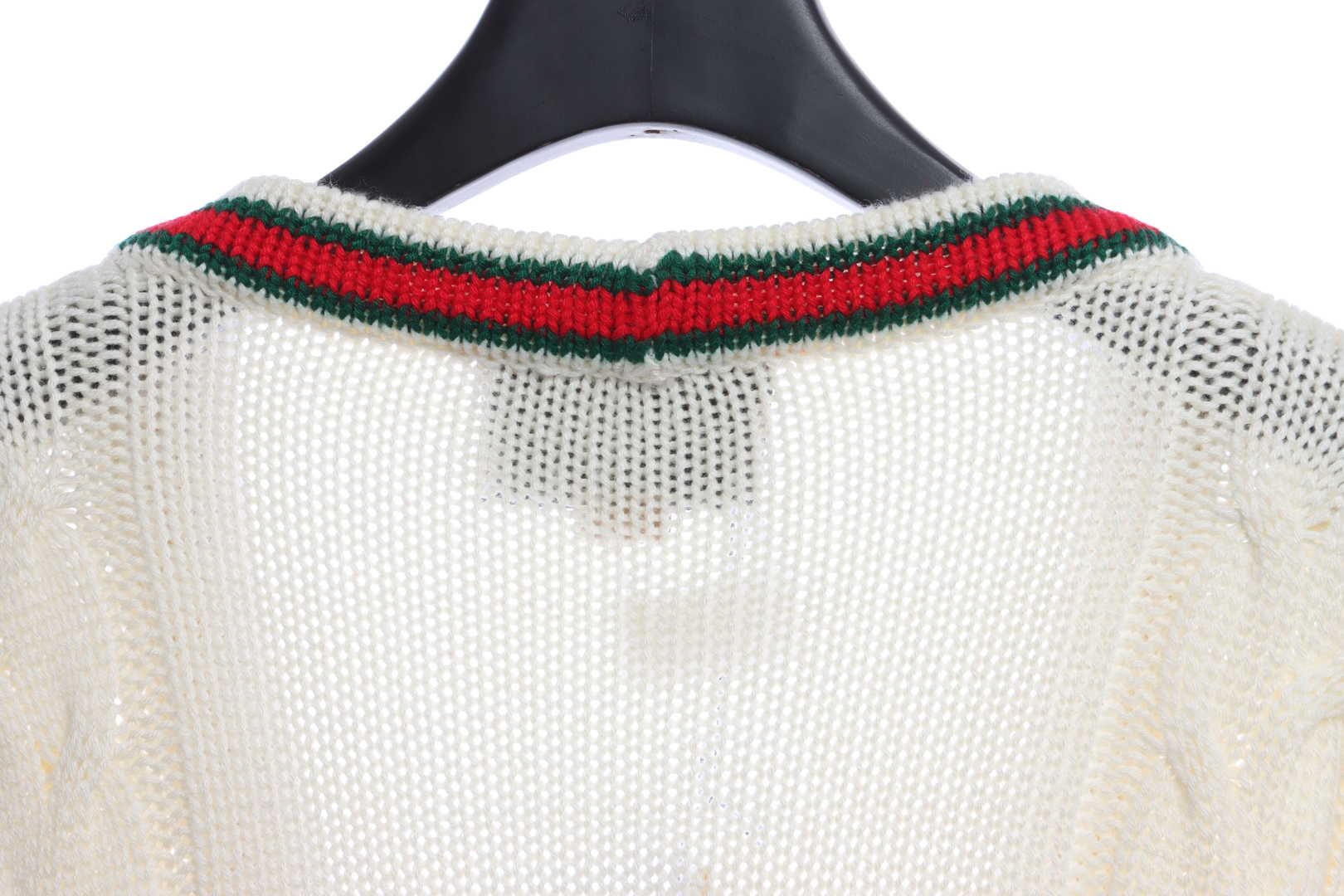 Gucci Red and Green Striped Wool Cardigan White