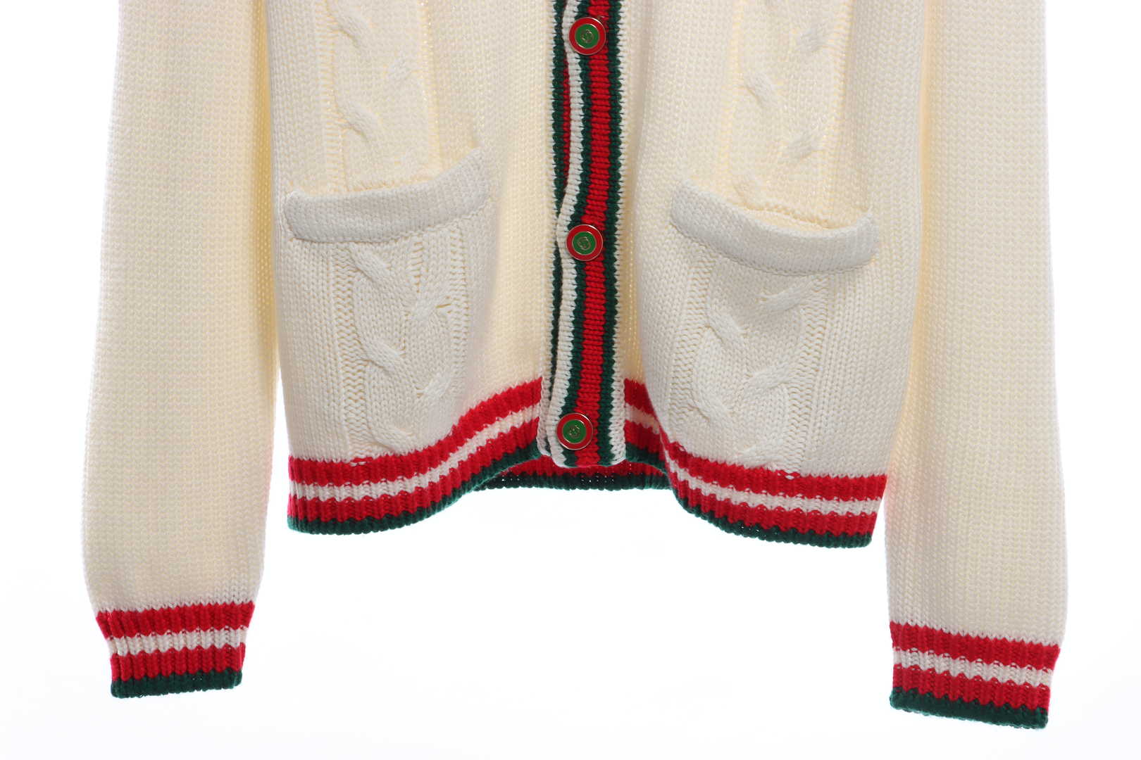 Gucci Red and Green Striped Wool Cardigan White