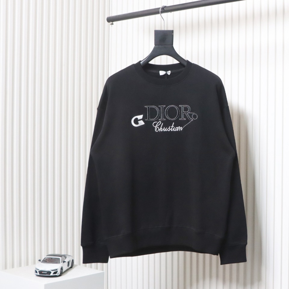 Dior 24Fw Embroidered Pin Lettering Crew Neck Sweatshirt Black