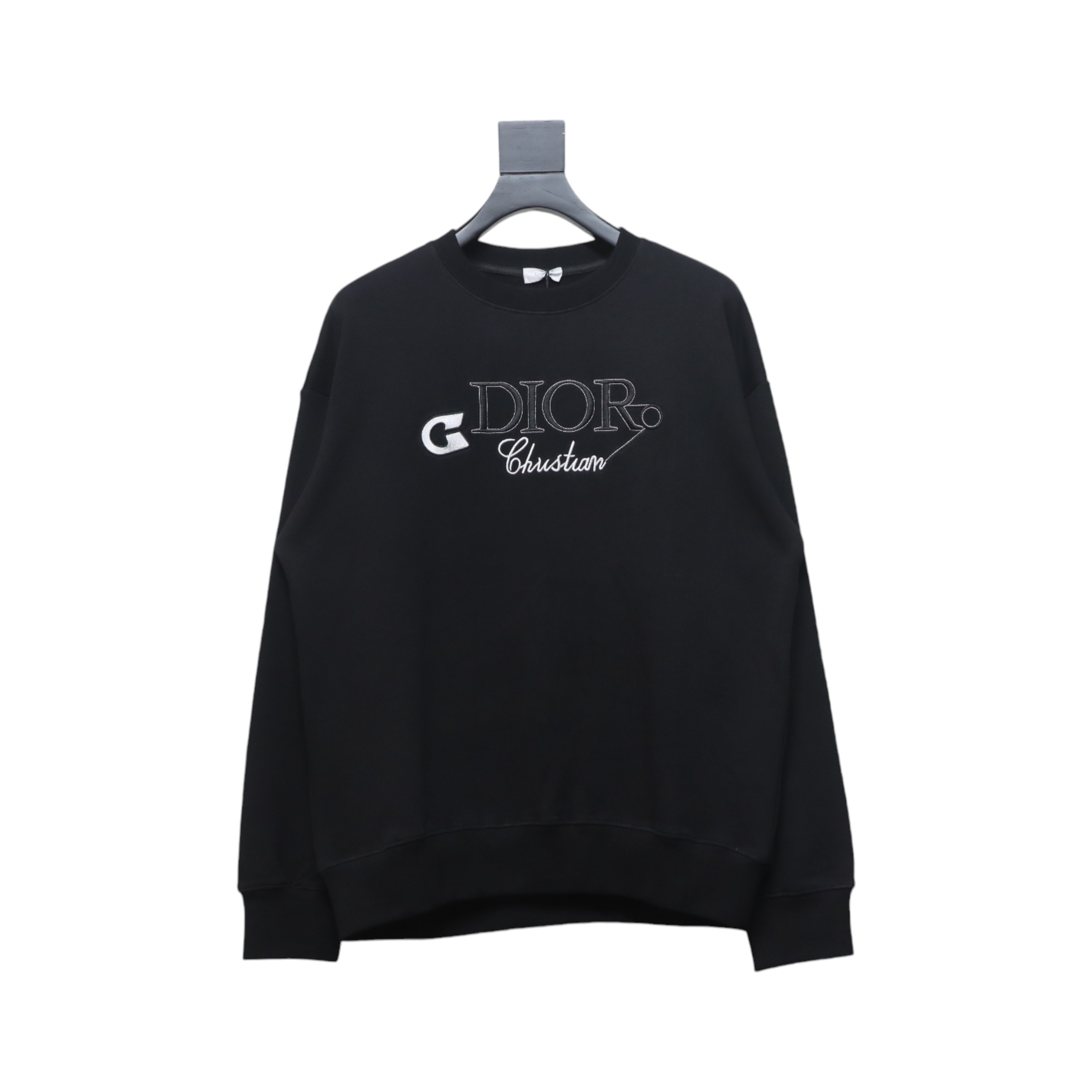 Dior 24Fw Embroidered Pin Lettering Crew Neck Sweatshirt Black