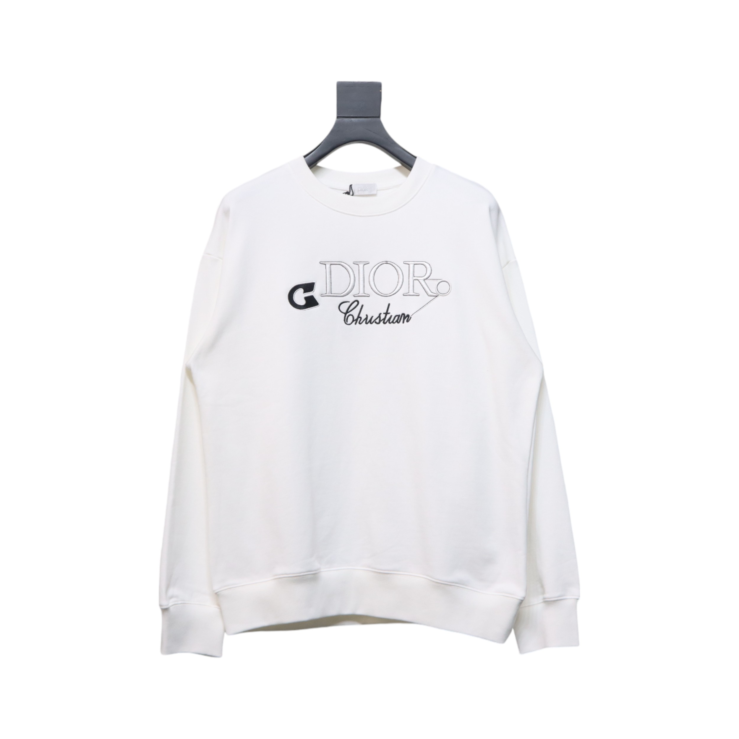 Dior 24Fw Embroidered Pin Lettering Crew Neck Sweatshirt White