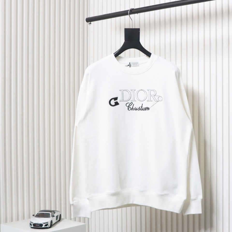 Dior 24Fw Embroidered Pin Lettering Crew Neck Sweatshirt White