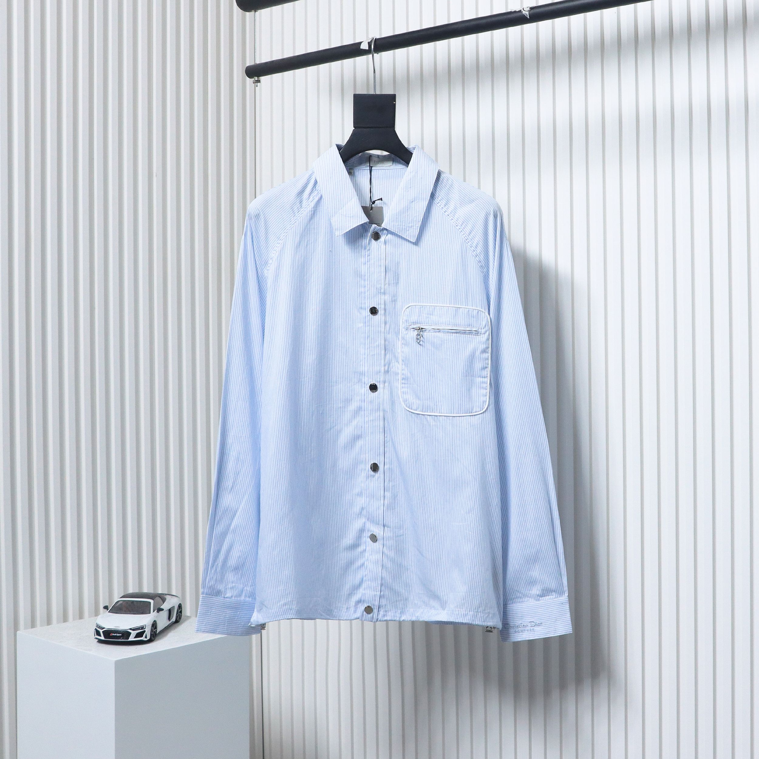 Dior 24Fw Zipper Pocket Striped Shirt