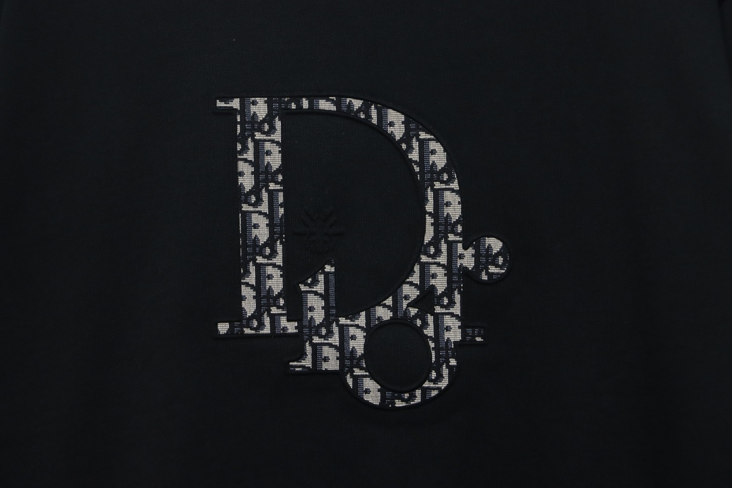 Dior Black Round Neck Sweatshirt With Monogram Patch Embroidery On The Chest
