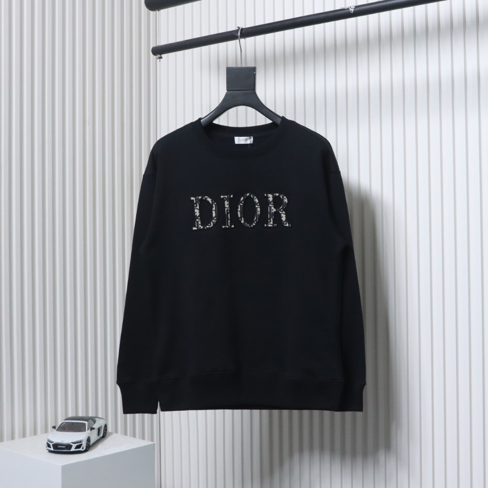 Dior Black Round Neck Sweatshirt With Monogram Patch On Chest