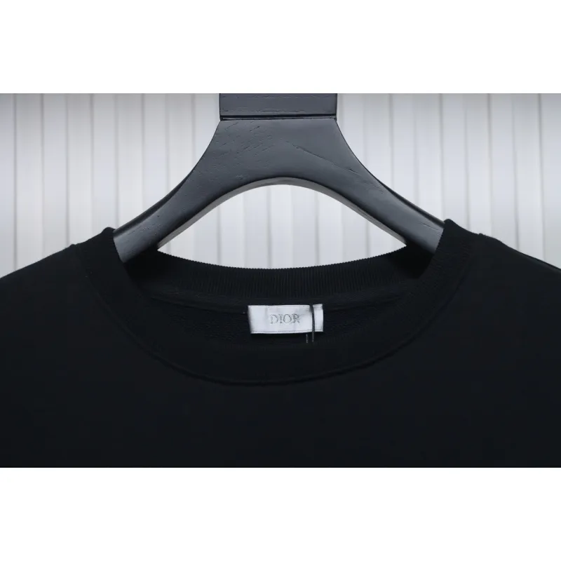 Dior Black Round Neck Sweatshirt With Monogram Patch On Chest