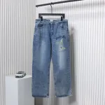 Dior CD Embroidered Letters Plant Flowers Couple Style Washed Jeans