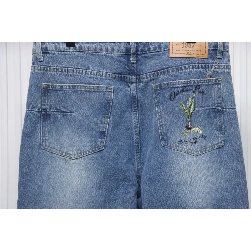Dior CD Embroidered Letters Plant Flowers Couple Style Washed Jeans
