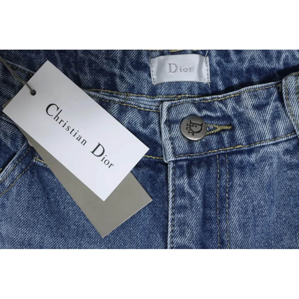 Dior CD Embroidered Letters Plant Flowers Couple Style Washed Jeans
