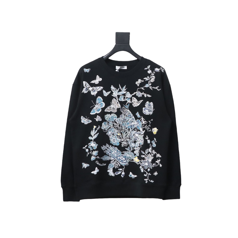 Dior Floral Butterfly Crewneck Sweatshirt Black
