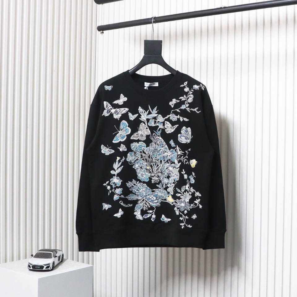 Dior Floral Butterfly Crewneck Sweatshirt Black
