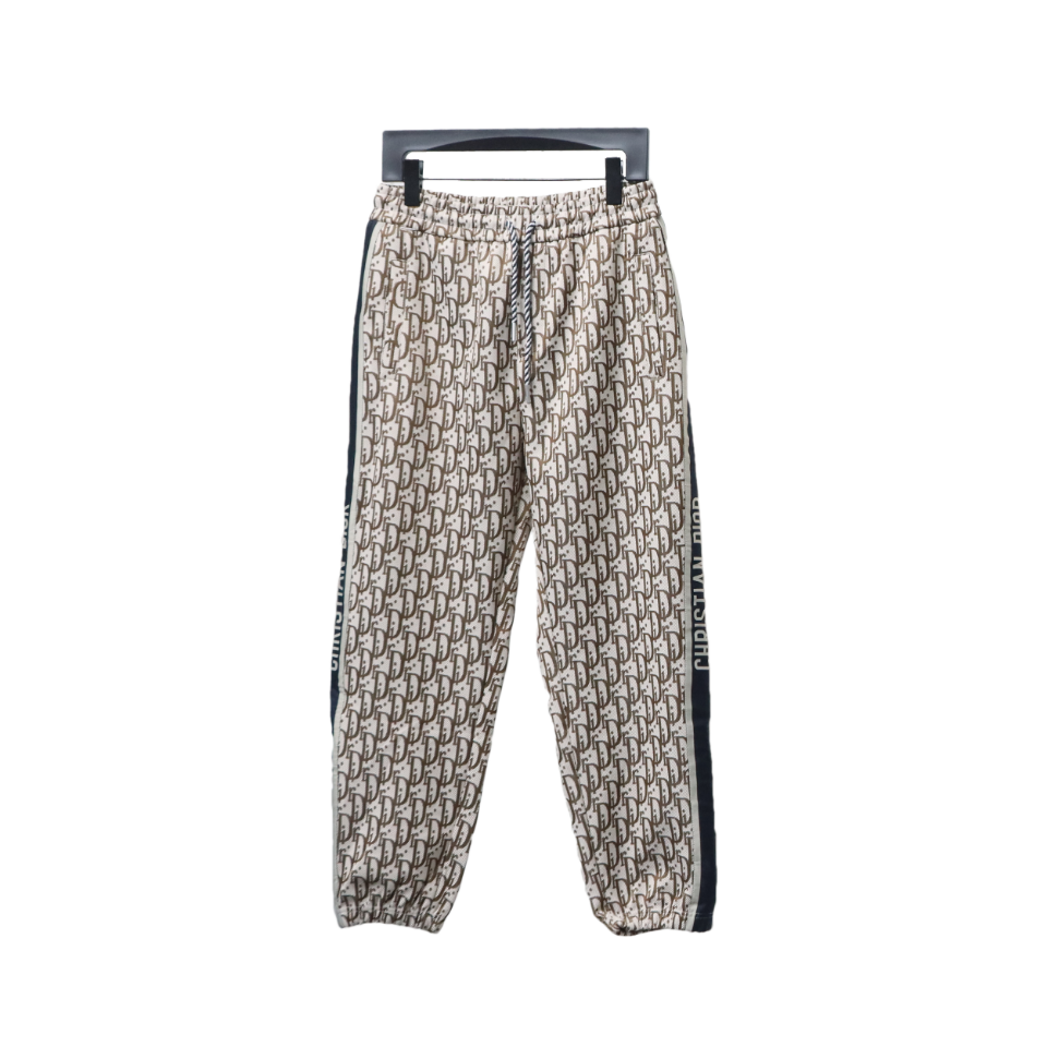 Dior Full-Print Jacquard Side Webbing Trousers Beige Yellow