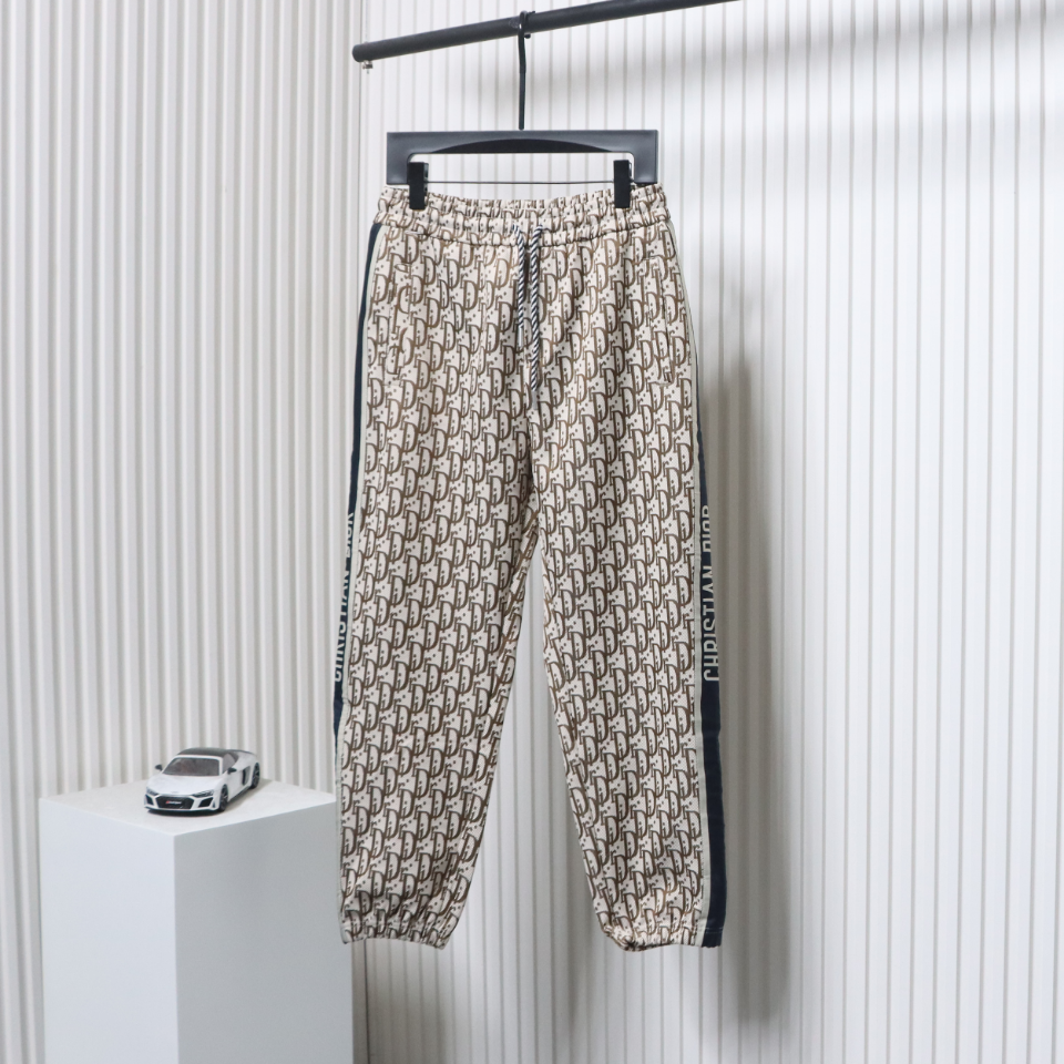 Dior Full-Print Jacquard Side Webbing Trousers Beige Yellow