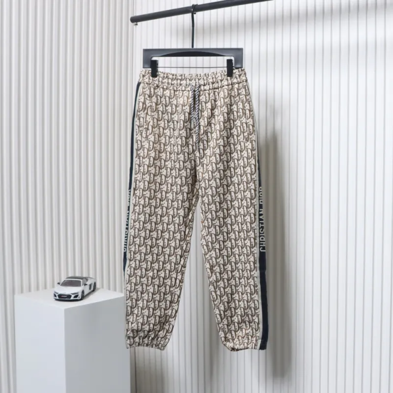Dior Full-Print Jacquard Side Webbing Trousers Beige Yellow