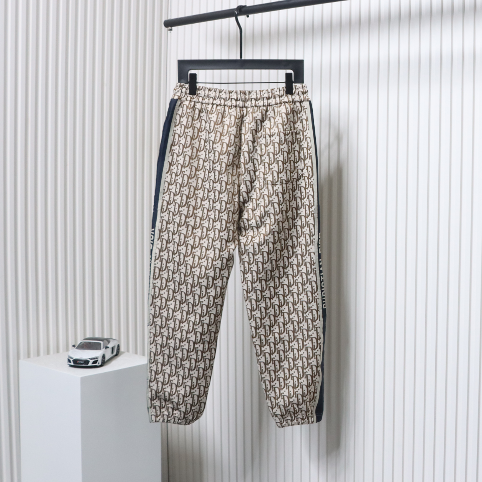 Dior Full-Print Jacquard Side Webbing Trousers Beige Yellow