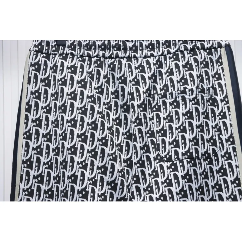 Dior Full-Print Jacquard Side Webbing Trousers Set Beige