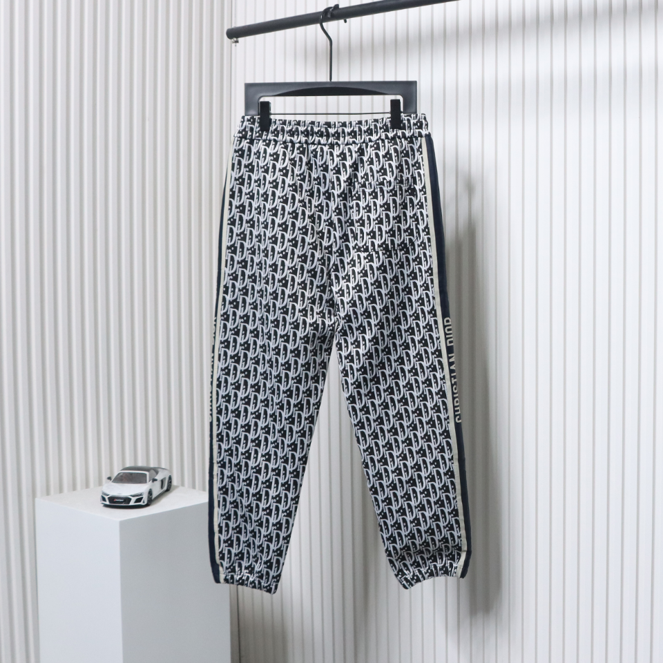 Dior Full-Print Jacquard Side Webbing Trousers Set Beige