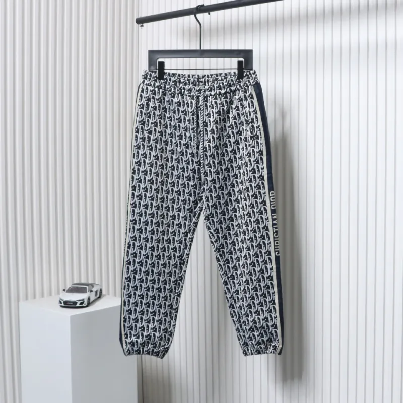 Dior Full-Print Jacquard Side Webbing Trousers Set Beige