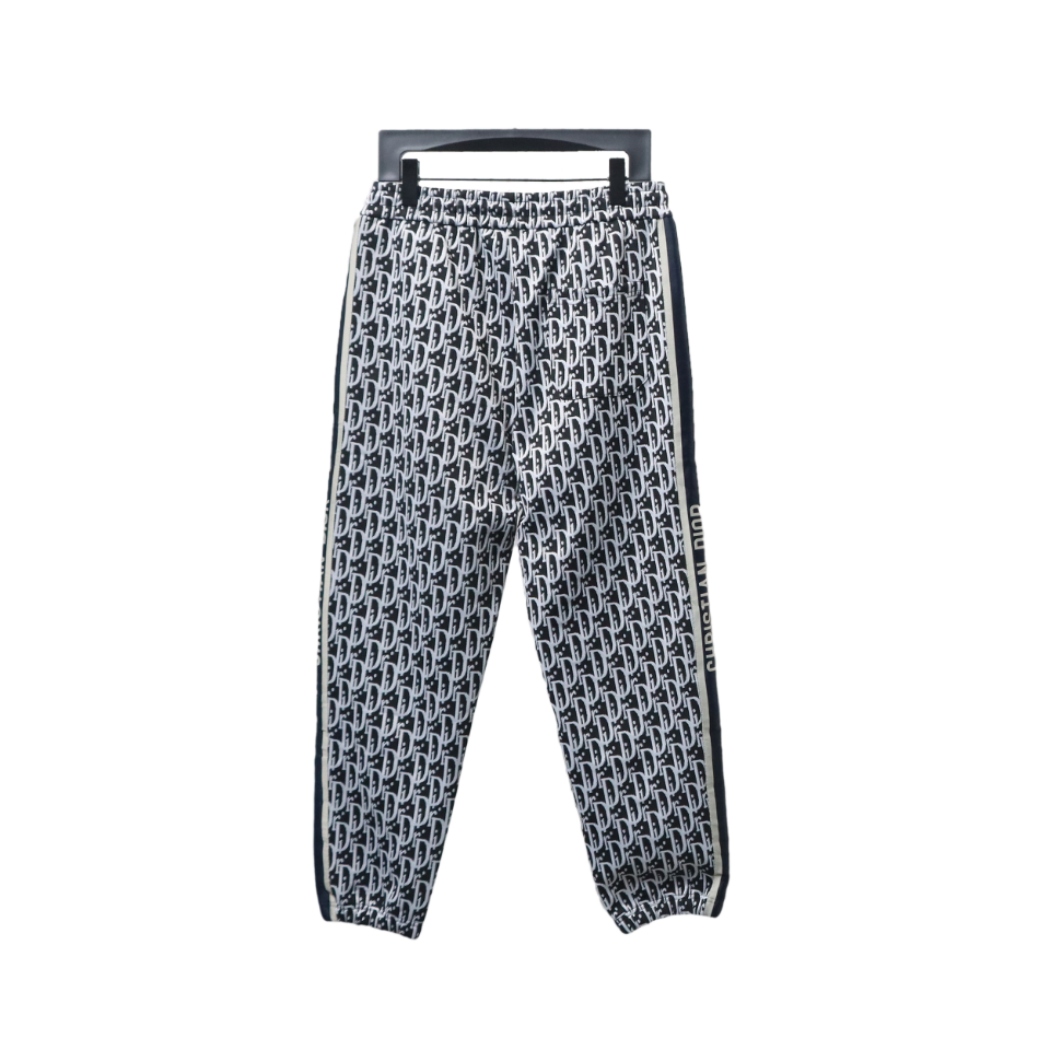 Dior Full-Print Jacquard Side Webbing Trousers Set Beige