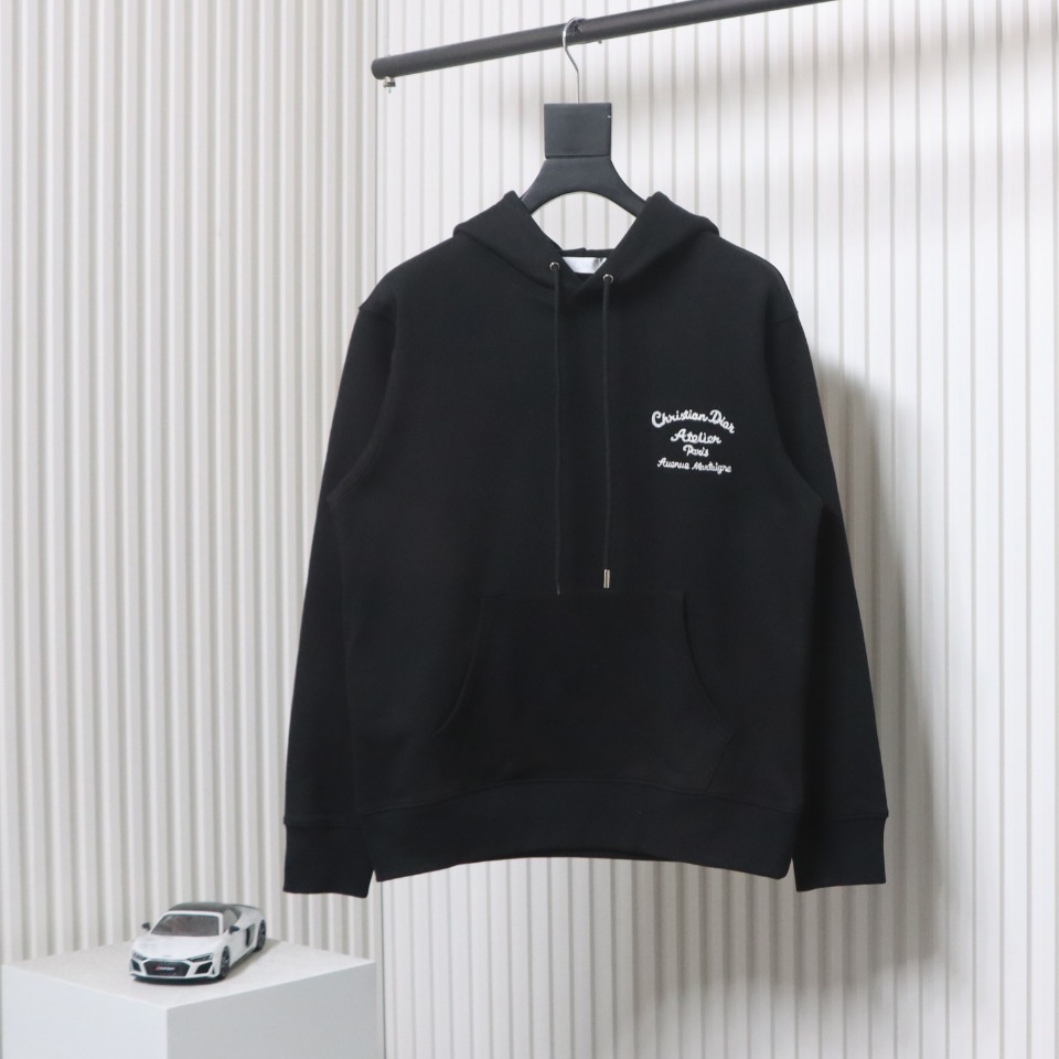 Dior Hoodie With Branded Embroidery On Front And Back Black