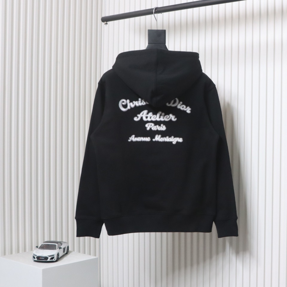 Dior Hoodie With Branded Embroidery On Front And Back Black