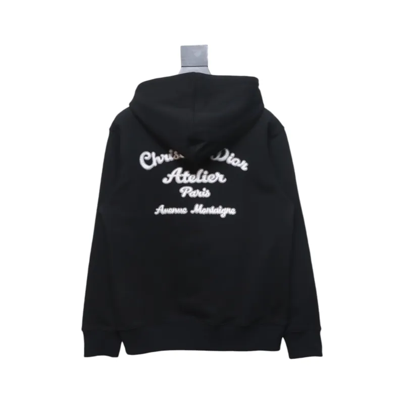 Dior Hoodie With Branded Embroidery On Front And Back Black
