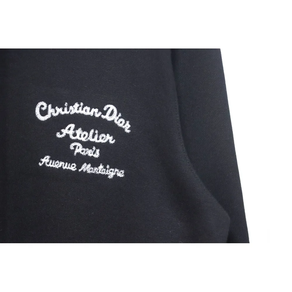 Dior Hoodie With Branded Embroidery On Front And Back Black
