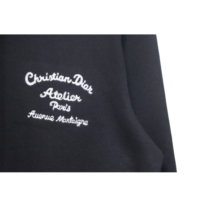 Dior Hoodie With Branded Embroidery On Front And Back Black