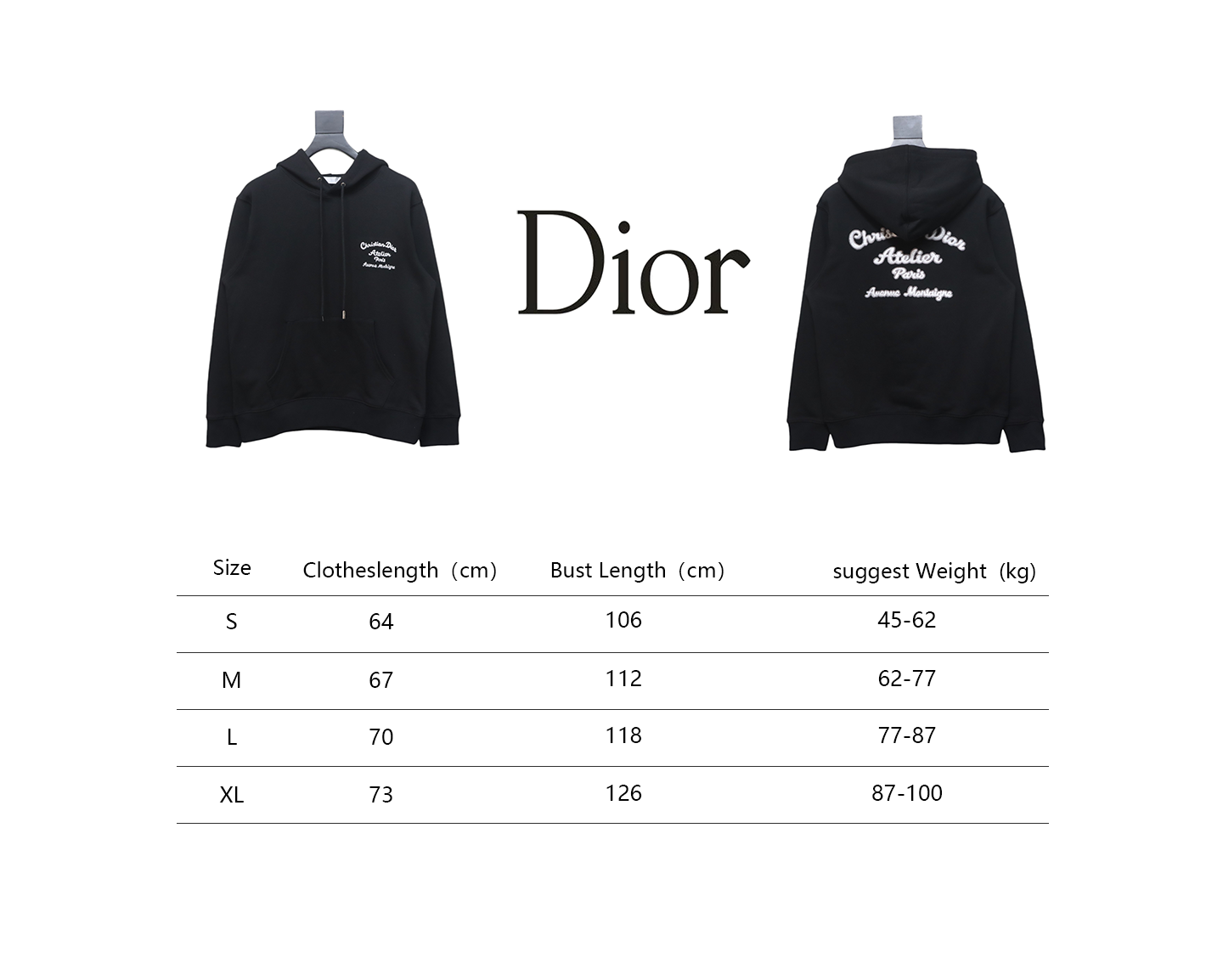 Dior Hoodie With Branded Embroidery On Front And Back Black