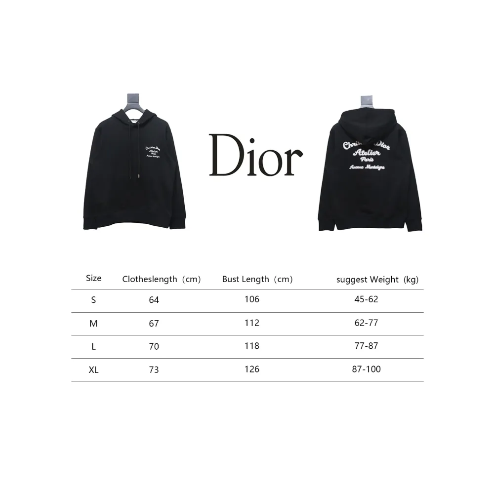 Dior Hoodie With Branded Embroidery On Front And Back Black