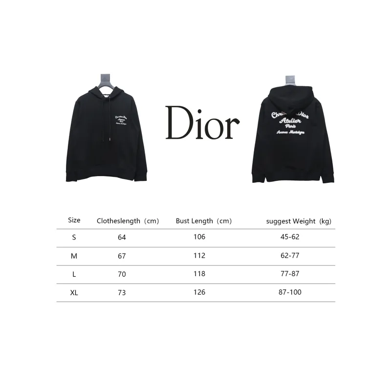 Dior Hoodie With Branded Embroidery On Front And Back Black