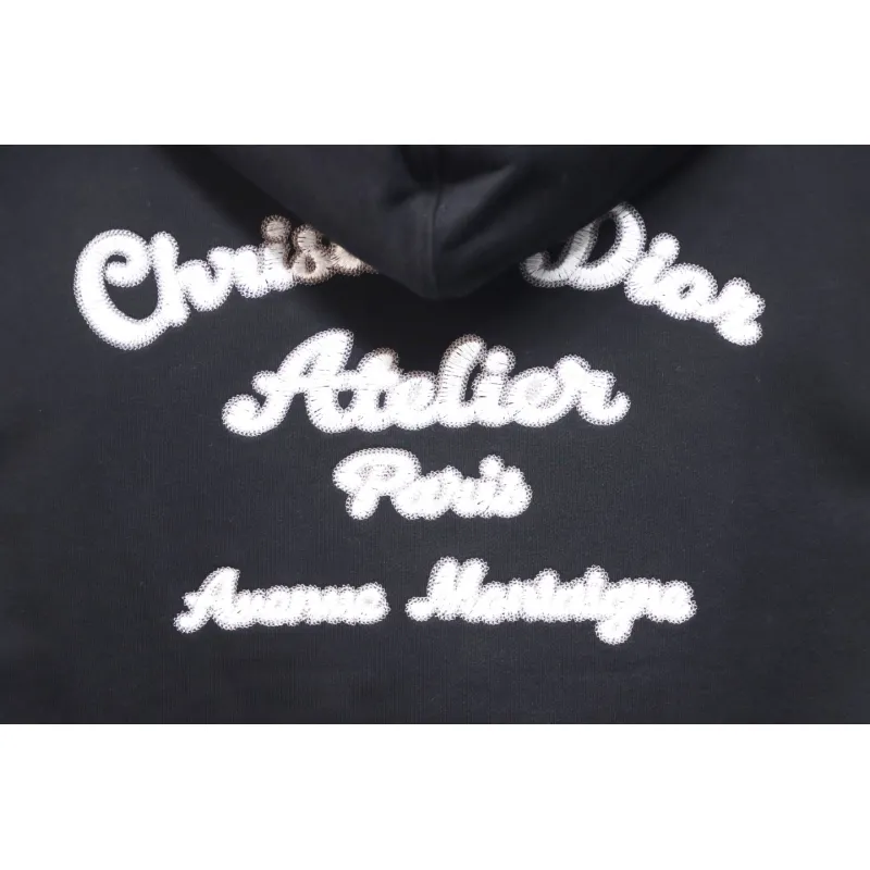 Dior Hoodie With Branded Embroidery On Front And Back Black