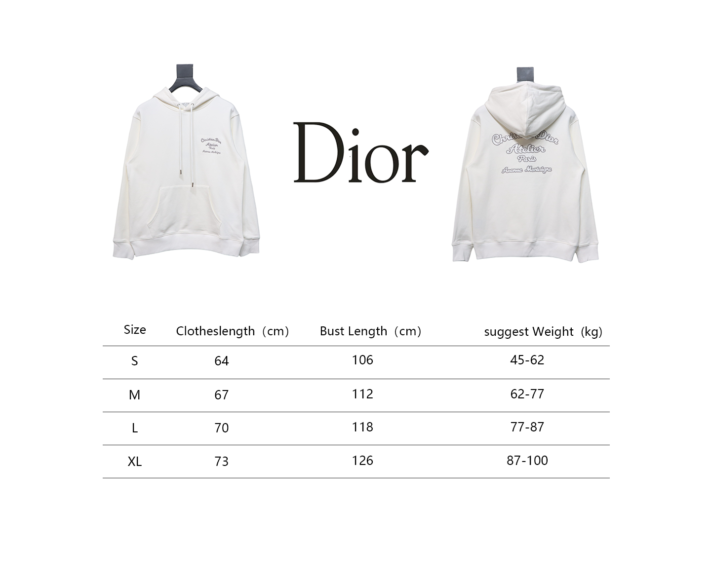 Dior Hoodie With Branded Embroidery On Front And Back White