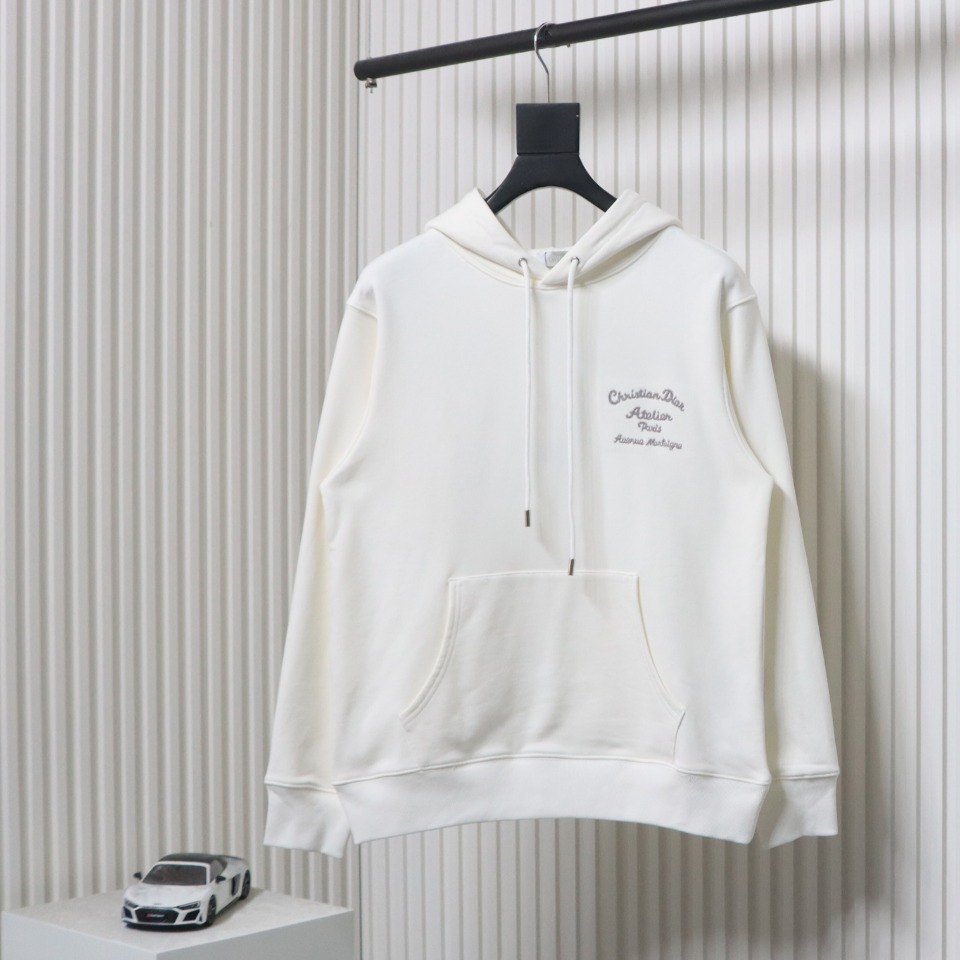Dior Hoodie With Branded Embroidery On Front And Back White