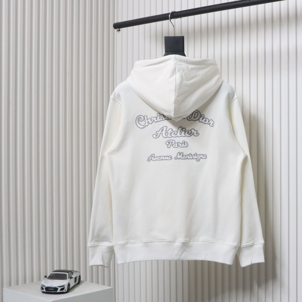 Dior Hoodie With Branded Embroidery On Front And Back White