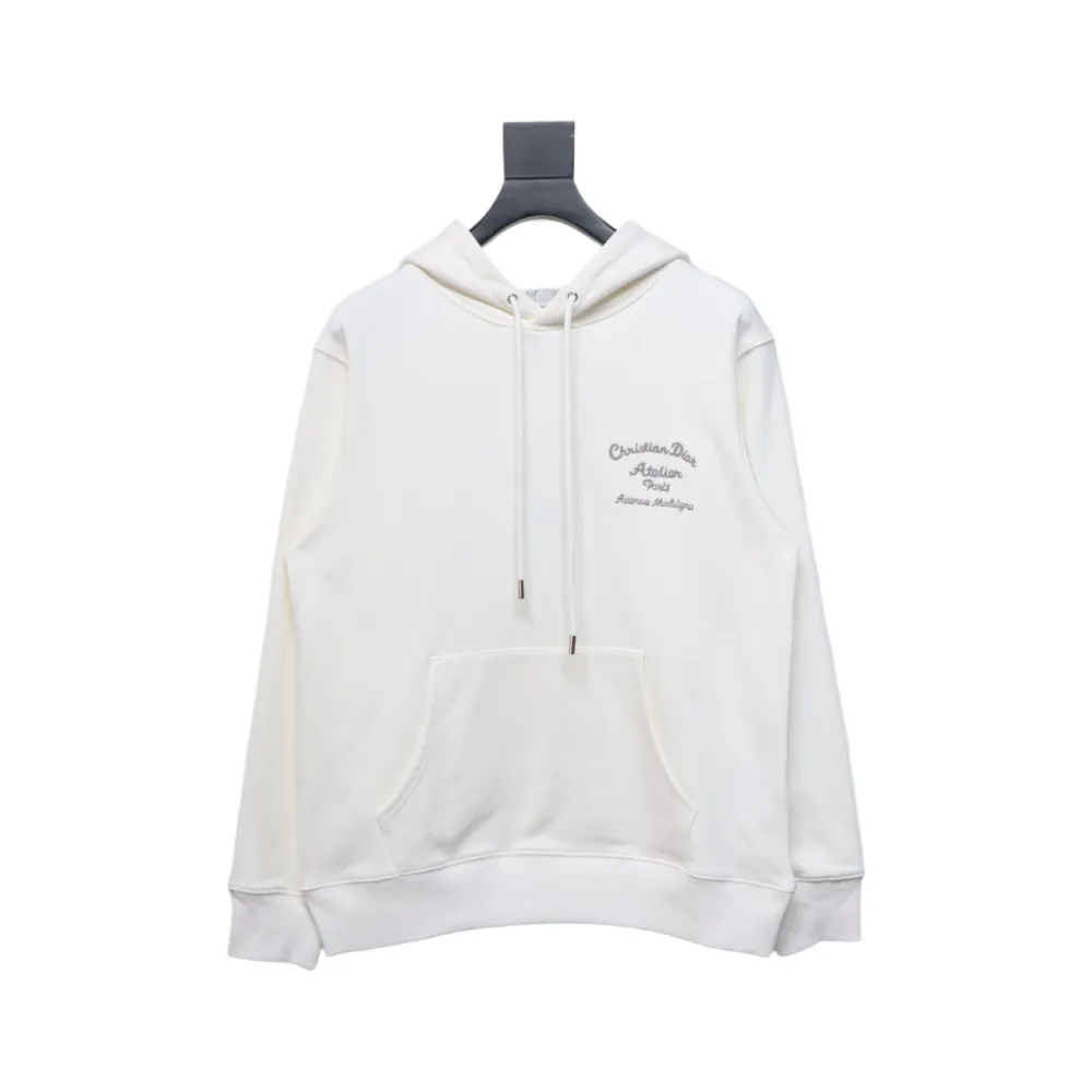 Dior Hoodie With Branded Embroidery On Front And Back White