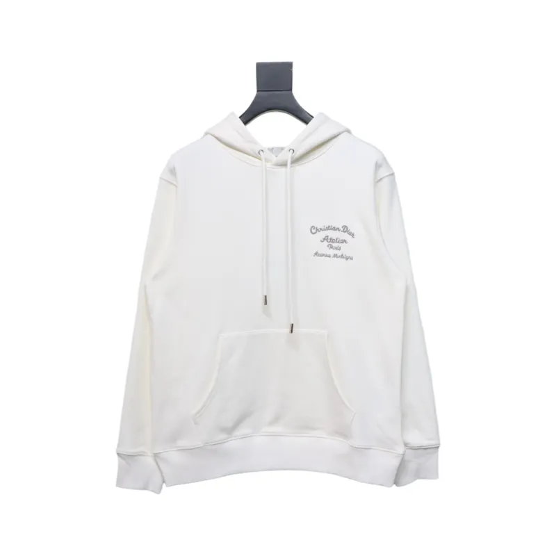 Dior Hoodie With Branded Embroidery On Front And Back White