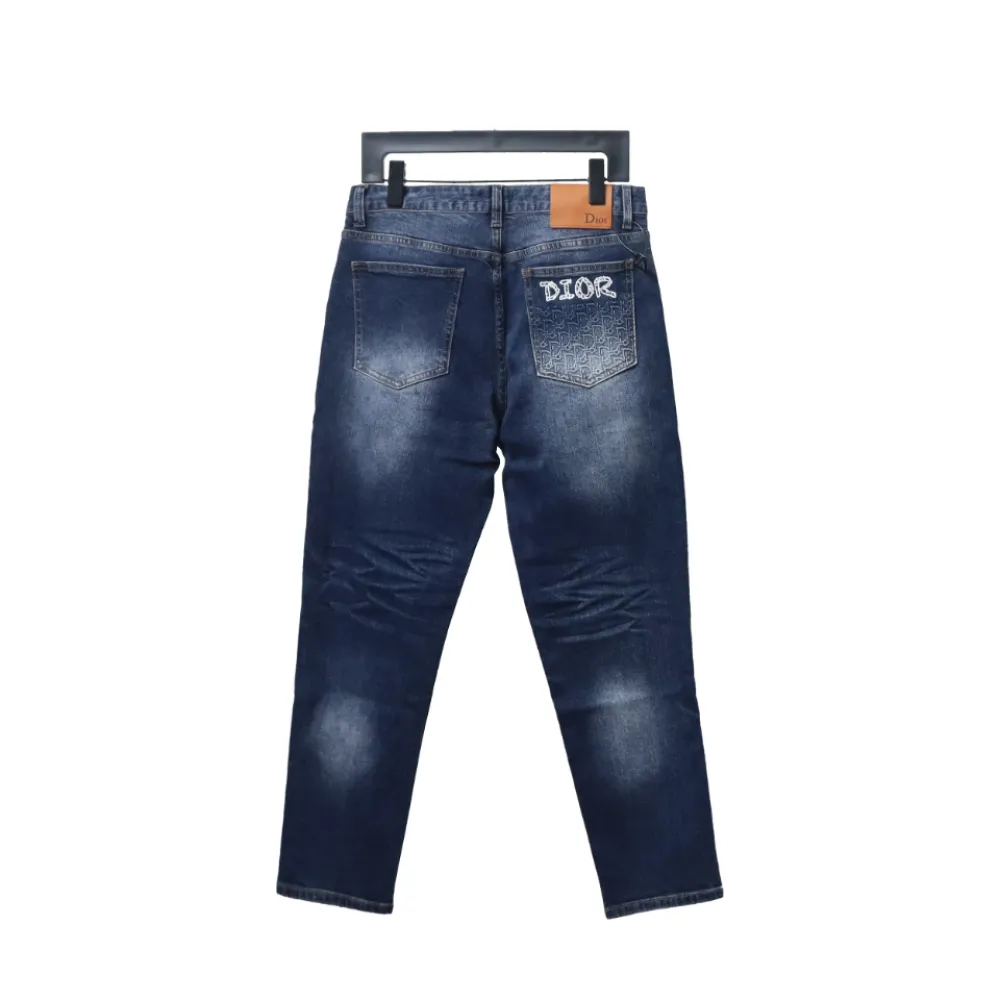 Dior Pocket Embroidered All Over Print Denim Trousers