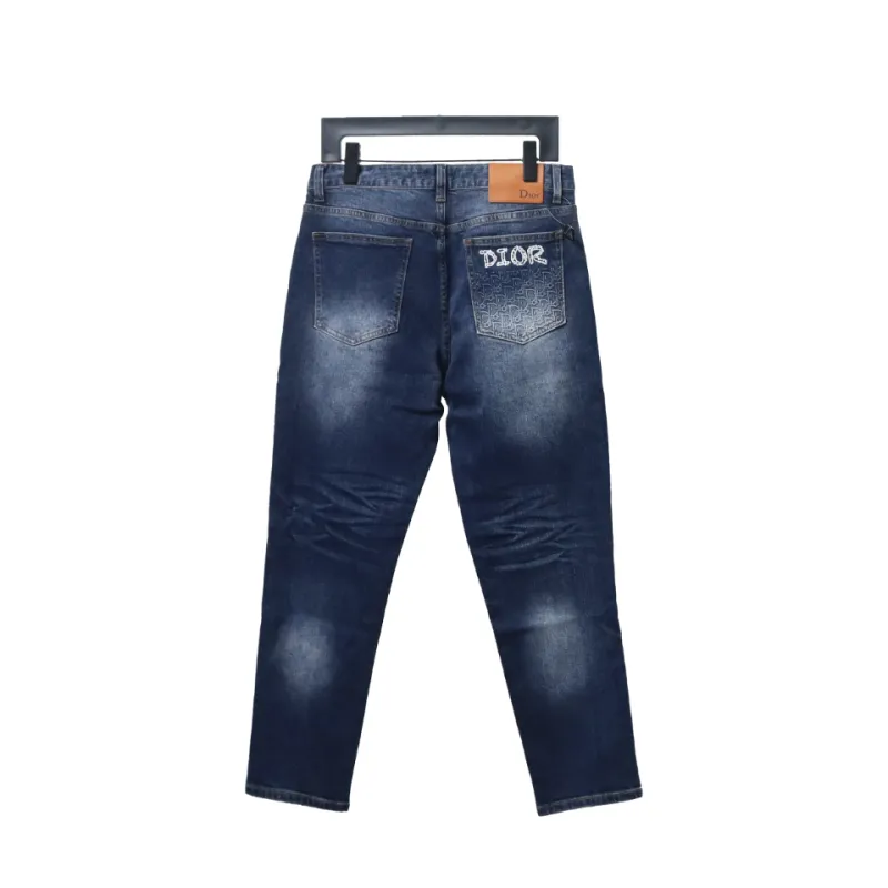 Dior Pocket Embroidered All Over Print Denim Trousers