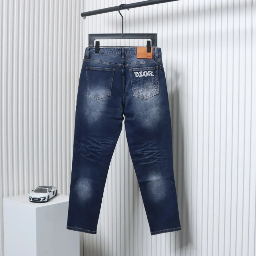 Dior Pocket Embroidered All Over Print Denim Trousers