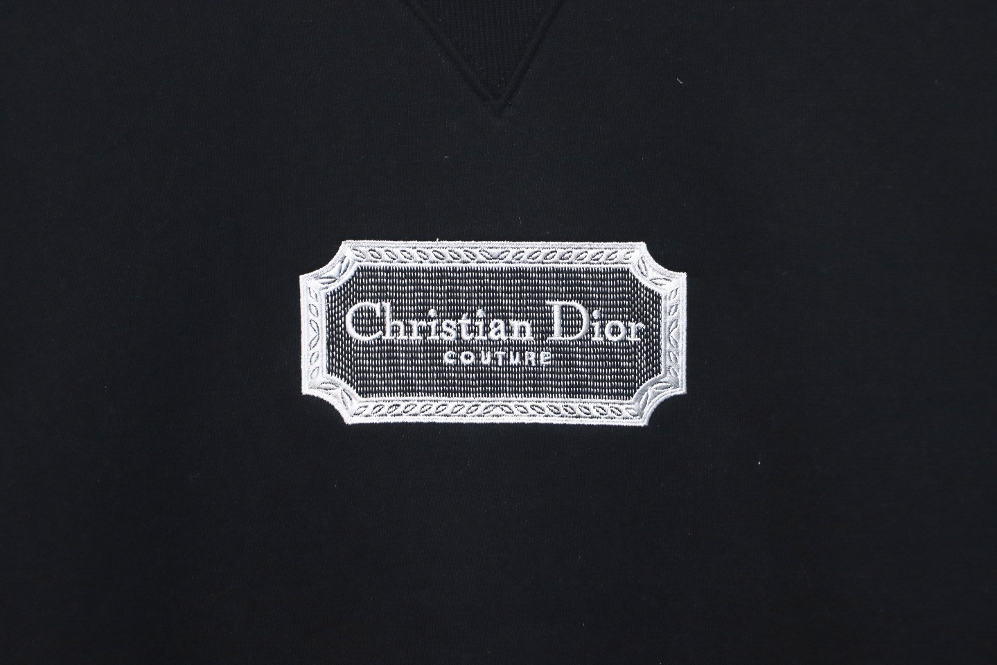 Dior Silver Logo Embroidery Round Neck Plush Sweatshirt Black