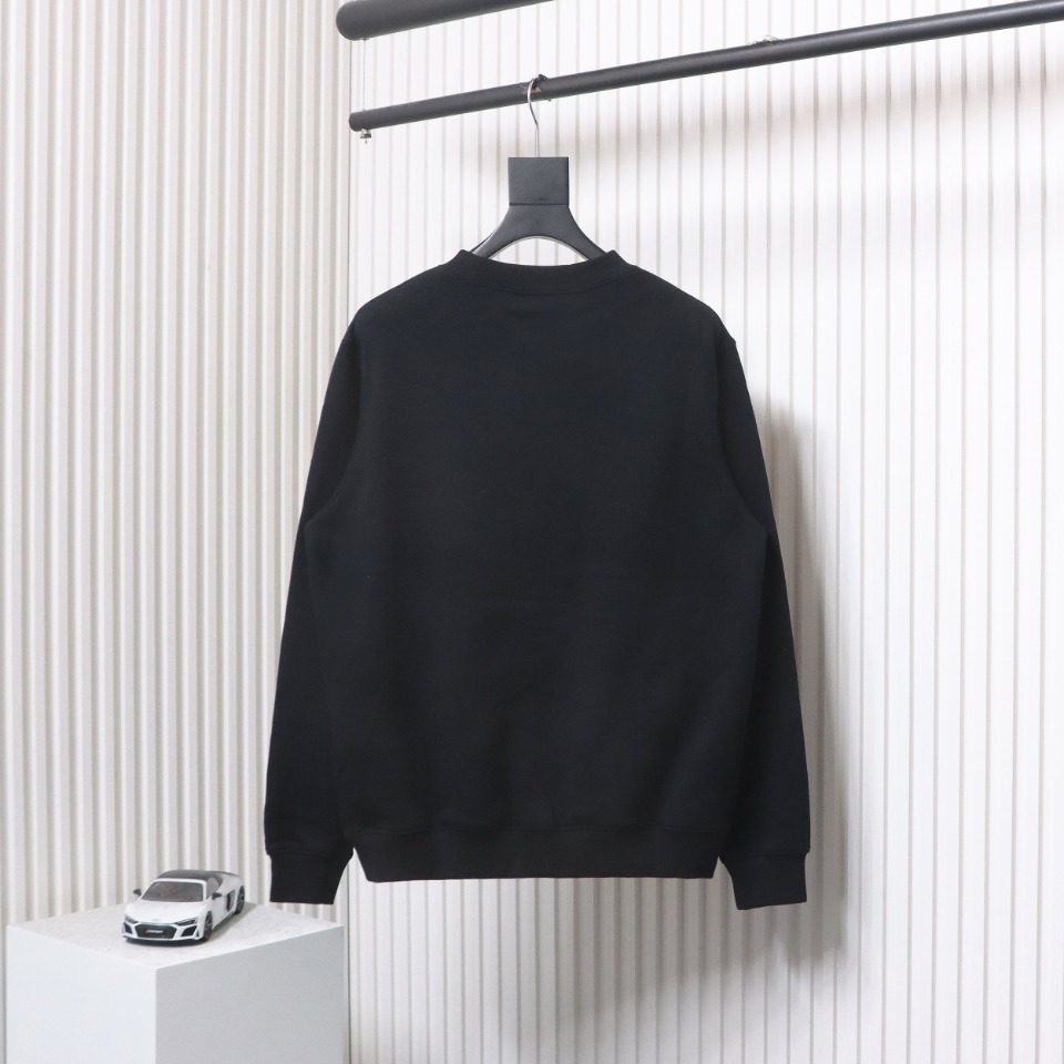 Dior Silver Logo Embroidery Round Neck Plush Sweatshirt Black