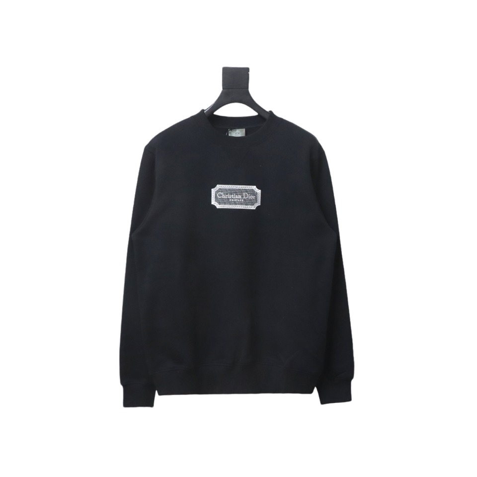 Dior Silver Logo Embroidery Round Neck Plush Sweatshirt Black