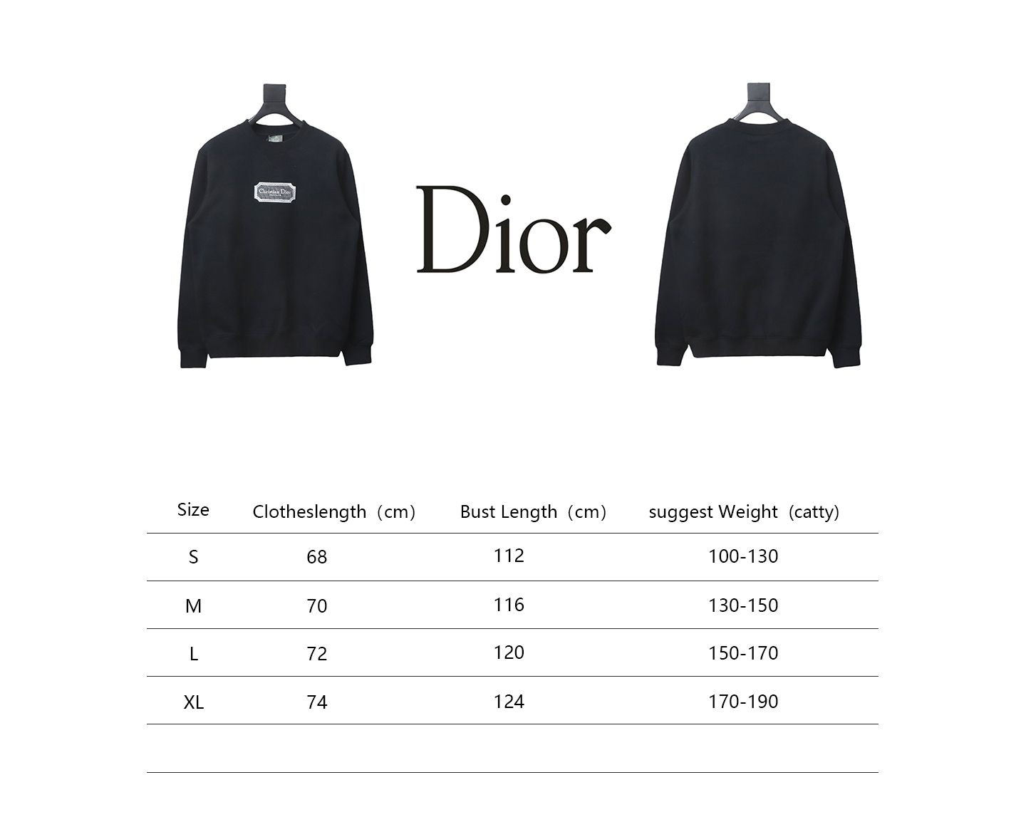 Dior Silver Logo Embroidery Round Neck Plush Sweatshirt Black